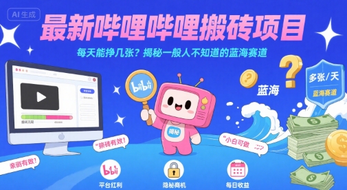 最新哔哩哔哩上B站搬砖项目，每天能挣几张？揭秘一般人不知道的蓝海赛道网创项目-知识付费-在线课程-自媒体创业-网络副业-优利资源优利资源网