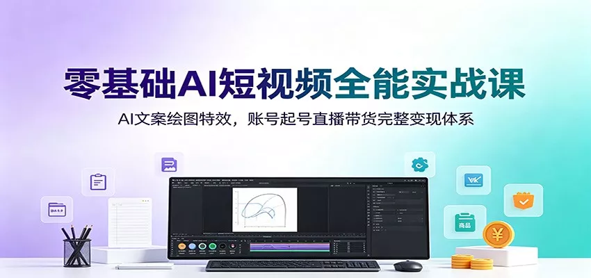零基础AI短视频全能实战课：AI文案绘图特效，账号起号直播带货完整变现体系网创项目-知识付费-在线课程-自媒体创业-网络副业-优利资源优利资源网