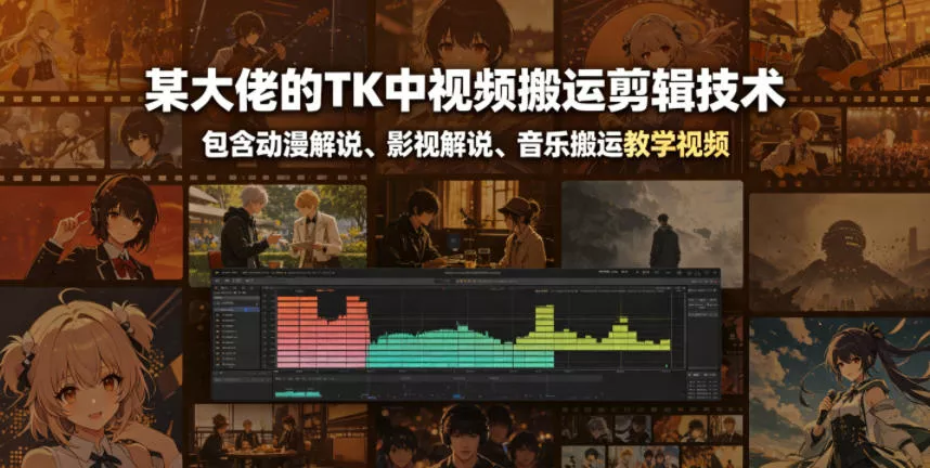 某大佬的TK中视频搬运剪辑技术，包含动漫解说、影视解说、音乐搬运教学视频网创项目-知识付费-在线课程-自媒体创业-网络副业-优利资源优利资源网