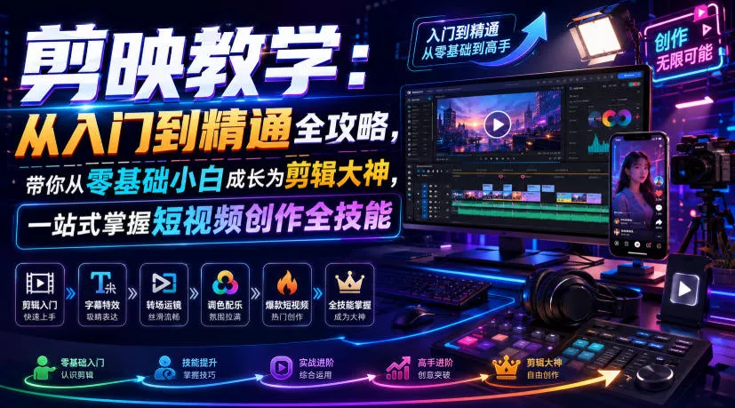 剪映教学：从入门到精通全攻略，带你从零基础小白成长为剪辑大神，一站式掌握短视频创作全技能网创项目-知识付费-在线课程-自媒体创业-网络副业-优利资源优利资源网