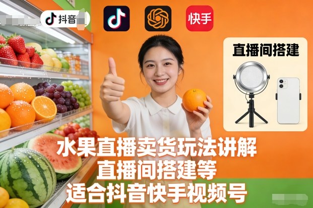 水果直播卖货玩法讲解、直播间搭建等，适合抖音快手视频号网创项目-知识付费-在线课程-自媒体创业-网络副业-优利资源优利资源网