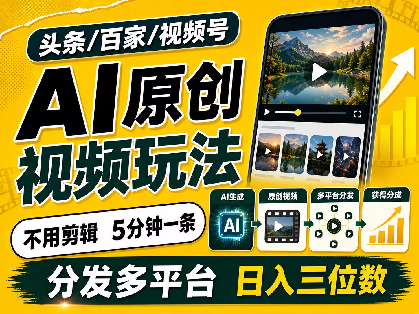 2026头条百家号升级玩法 5分钟一条原创视频 发多平台赚收网创项目-知识付费-在线课程-自媒体创业-网络副业-优利资源优利资源网