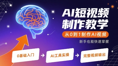 AI短视频制作教学，从0到1制作AI视频网创项目-知识付费-在线课程-自媒体创业-网络副业-优利资源优利资源网