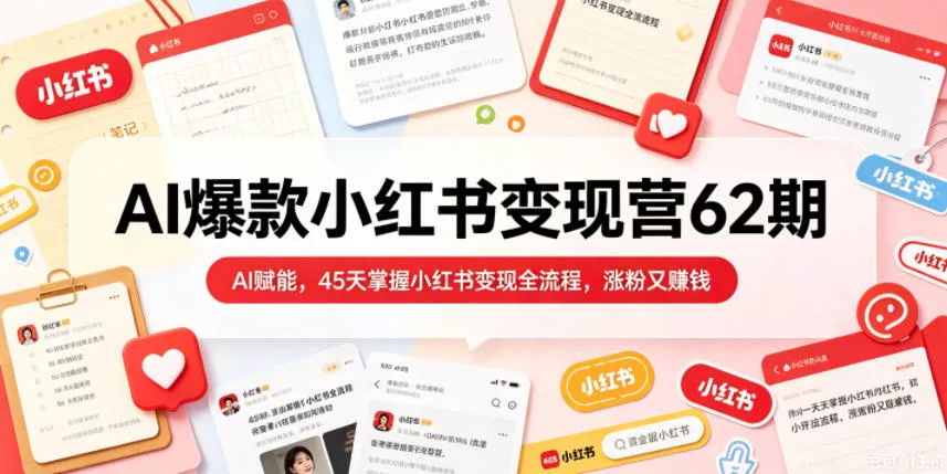 AI爆款小红书变现营62期2026年5月，AI赋能，45天掌握小红书变现全流程，涨粉又賺钱网创项目-知识付费-在线课程-自媒体创业-网络副业-优利资源优利资源网