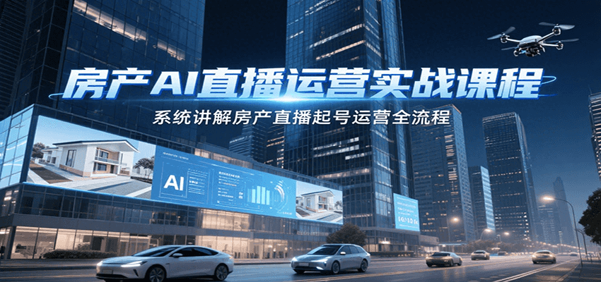 房产AI直播运营实战课程，系统讲解房产直播起号运营全流程网创项目-知识付费-在线课程-自媒体创业-网络副业-优利资源优利资源网
