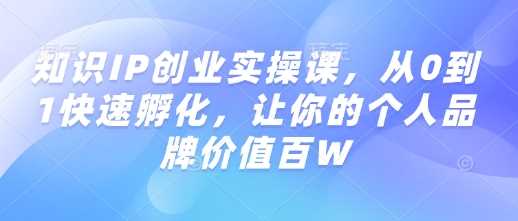 知识IP创业实操课，从0到1快速孵化，让你的个人品牌价值百W网创项目-知识付费-在线课程-自媒体创业-网络副业-优利资源优利资源网