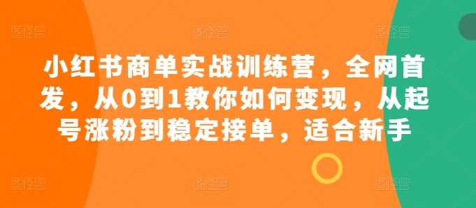 小红书商单实战训练营，全网首发，从0到1教你如何变现，从起号涨粉到稳定接单，适合新手网创项目-知识付费-在线课程-自媒体创业-网络副业-优利资源优利资源网