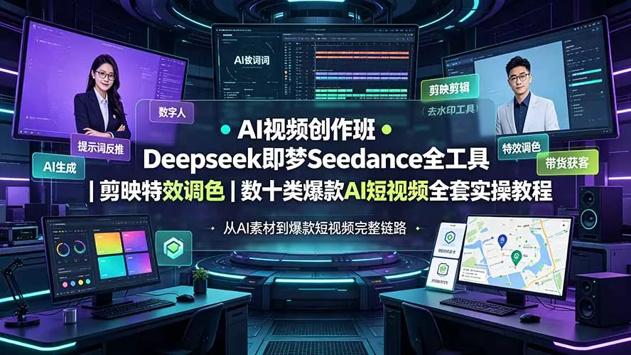 AI视频创作班◆Deepseek即梦Seedance全工具｜剪映特效调色｜数十类爆款AI短视频全套实操教程网创项目-知识付费-在线课程-自媒体创业-网络副业-优利资源优利资源网