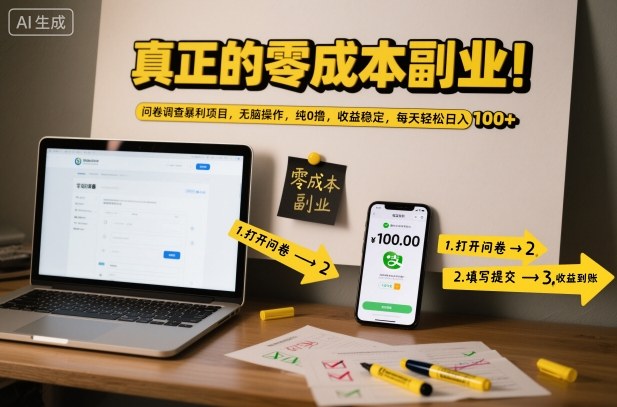 真正的零成本副业！问卷调查暴利项目，无脑操作，纯0撸，收益稳定，每天轻松日入100+【揭秘】网创项目-知识付费-在线课程-自媒体创业-网络副业-优利资源优利资源网