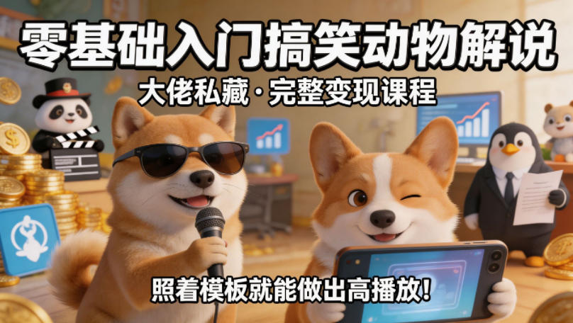 零基础入门搞笑动物解说，大佬私藏完整变现课程，照着模板就能做出高播放网创项目-知识付费-在线课程-自媒体创业-网络副业-优利资源优利资源网