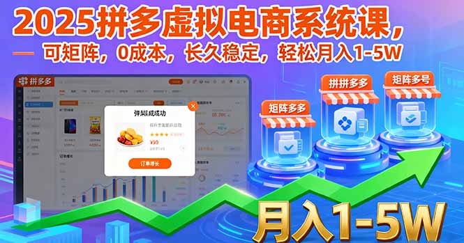 2025拼多多虚拟电商系统课，可矩阵，0成本，长久稳定，轻松月入1-5W网创项目-知识付费-在线课程-自媒体创业-网络副业-优利资源优利资源网