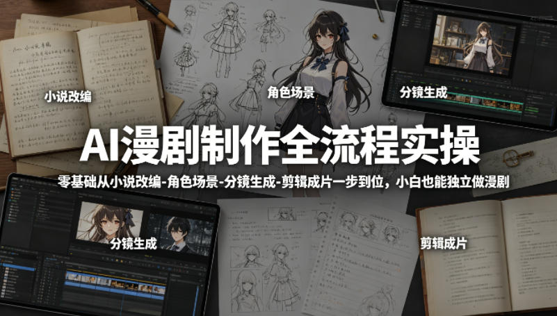 AI漫剧制作全流程实操，零基础从小说改编-角色场景-分镜生成-剪辑成片一步到位，小白也能独立做漫剧网创项目-知识付费-在线课程-自媒体创业-网络副业-优利资源优利资源网