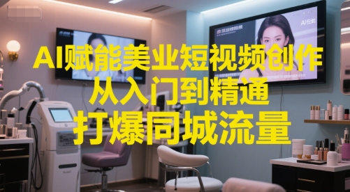 AI赋能美业短视频创作，从入门到精通，打爆同城流量，超级AI工具短视频实操落地网创项目-知识付费-在线课程-自媒体创业-网络副业-优利资源优利资源网