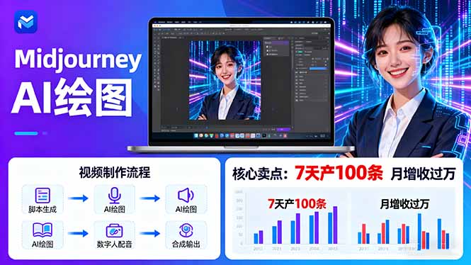 AI绘图照片开口说话视频制作：Midjourney+数字人，7天产100条月增收过万网创项目-知识付费-在线课程-自媒体创业-网络副业-优利资源优利资源网