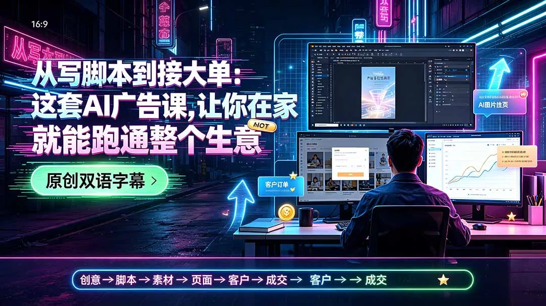 从写脚本到接大单：这套AI广告课，让你在家就能跑通整个生意【原创双语字幕】网创项目-知识付费-在线课程-自媒体创业-网络副业-优利资源优利资源网
