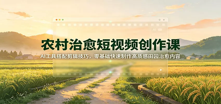 农村治愈短视频创作课：AI工具搭配剪辑技巧，零基础快速制作高质感田园治愈内容网创项目-知识付费-在线课程-自媒体创业-网络副业-优利资源优利资源网