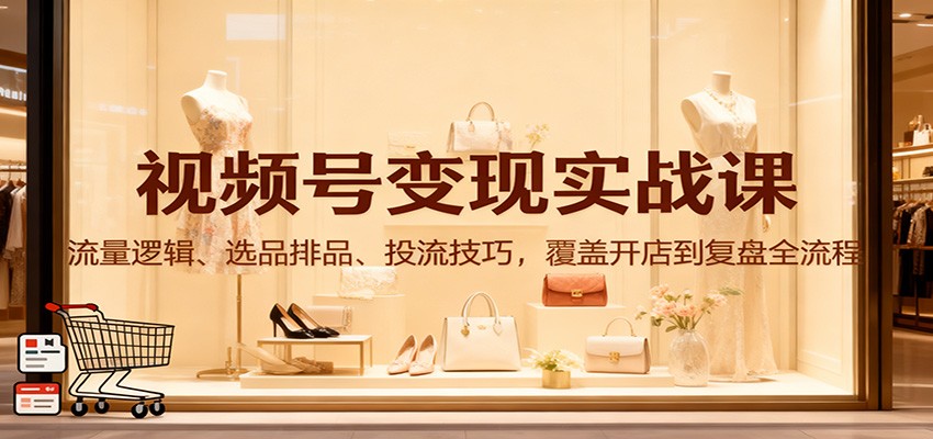 视频号变现实战课：流量逻辑、选品排品、投流技巧，覆盖开店到复盘全流程网创项目-知识付费-在线课程-自媒体创业-网络副业-优利资源优利资源网