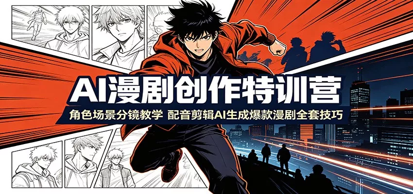 AI漫剧创作特训营：角色场景分镜教学，配音剪辑AI生成爆款漫剧全套技巧网创项目-知识付费-在线课程-自媒体创业-网络副业-优利资源优利资源网