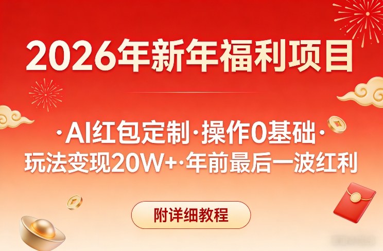 新年福利项目，AI红包定制，操作0基础，玩法变现20W+年前最后一波红利，附详细教程网创项目-知识付费-在线课程-自媒体创业-网络副业-优利资源优利资源网