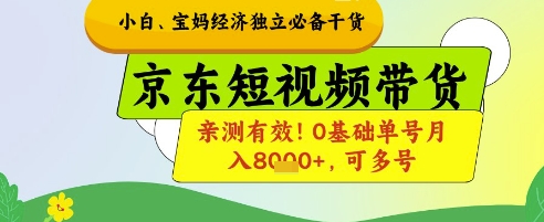 小白宝妈经济独立必备干货，京东短视频带货，亲测有效!0基础单号月入8k+，可多号【揭秘】网创项目-知识付费-在线课程-自媒体创业-网络副业-优利资源优利资源网