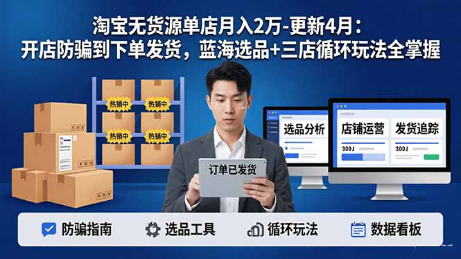 淘宝无货源5.0单店月入2万-更新4月：开店防骗到下单发货，蓝海选品+三店循环玩法全掌握网创项目-知识付费-在线课程-自媒体创业-网络副业-优利资源优利资源网