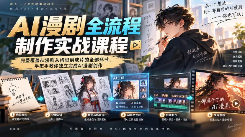 AI漫剧全流程制作实战课程，完整覆盖AI漫剧从构思到成片的全部环节，手把手教你独立完成AI漫剧创作网创项目-知识付费-在线课程-自媒体创业-网络副业-优利资源优利资源网