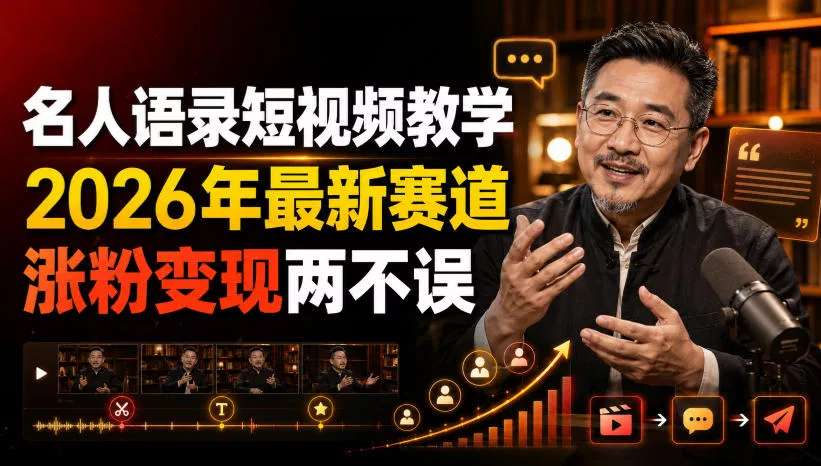 名人语录短视频教学，2026年最新赛道，涨粉变现两不误网创项目-知识付费-在线课程-自媒体创业-网络副业-优利资源优利资源网