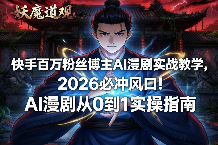 快手百万粉丝博主AI漫剧实战教学，2026必冲风口！AI漫剧从0到1实操指南网创项目-知识付费-在线课程-自媒体创业-网络副业-优利资源优利资源网