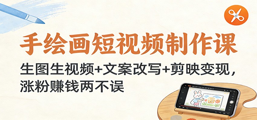 手绘画短视频制作课：生图生视频+文案改写+剪映变现，涨粉赚钱两不误网创项目-知识付费-在线课程-自媒体创业-网络副业-优利资源优利资源网
