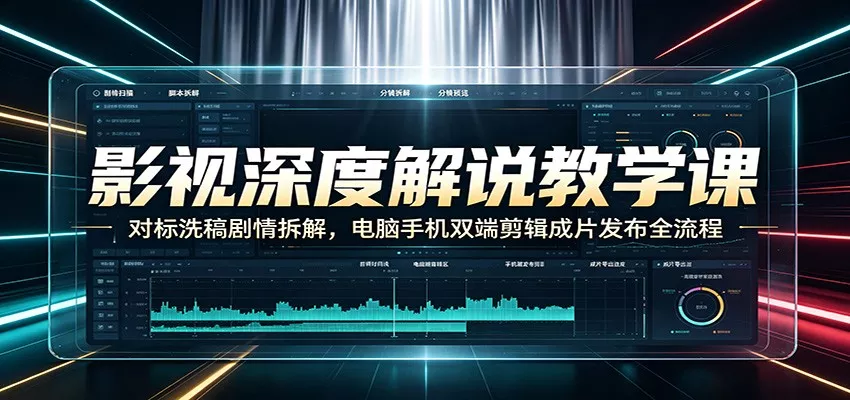 影视深度解说教学课：对标洗稿剧情拆解，电脑手机双端剪辑成片发布全流程网创项目-知识付费-在线课程-自媒体创业-网络副业-优利资源优利资源网