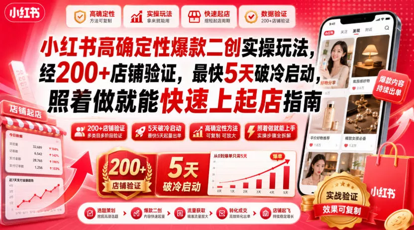 小红书高确定性爆款二创实操玩法，经200+店铺验证，最快5天破冷启动，照着做就能快速上起店指南网创项目-知识付费-在线课程-自媒体创业-网络副业-优利资源优利资源网