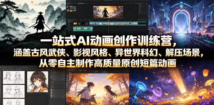 一站式AI动画创作训练营，涵盖古风武侠、影视风格、异世界科幻、解压场景，从零自主制作高质量原创短篇动画(更新)网创项目-知识付费-在线课程-自媒体创业-网络副业-优利资源优利资源网