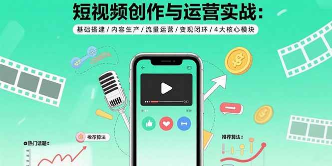 （15819期）短视频创作与运营实战：基础搭建/内容生产/流量运营/变现闭环/4大核心模块网创项目-知识付费-在线课程-自媒体创业-网络副业-优利资源优利资源网