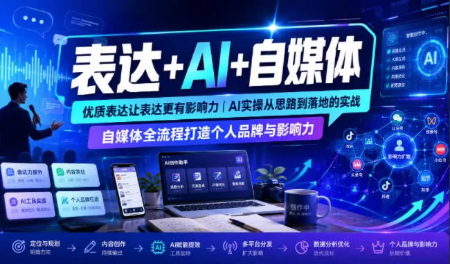 表达+AI+自媒体，优质表达让表达更有影响力|AI实操从思路到落地的实战|自媒体全流程打造个人品牌与影响力网创项目-知识付费-在线课程-自媒体创业-网络副业-优利资源优利资源网