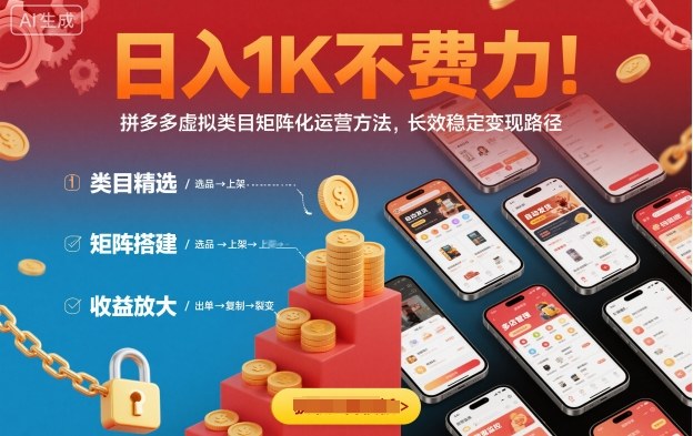 日入1K不费力！拼多多虚拟类目矩阵化运营方法，长效稳定变现路径网创项目-知识付费-在线课程-自媒体创业-网络副业-优利资源优利资源网