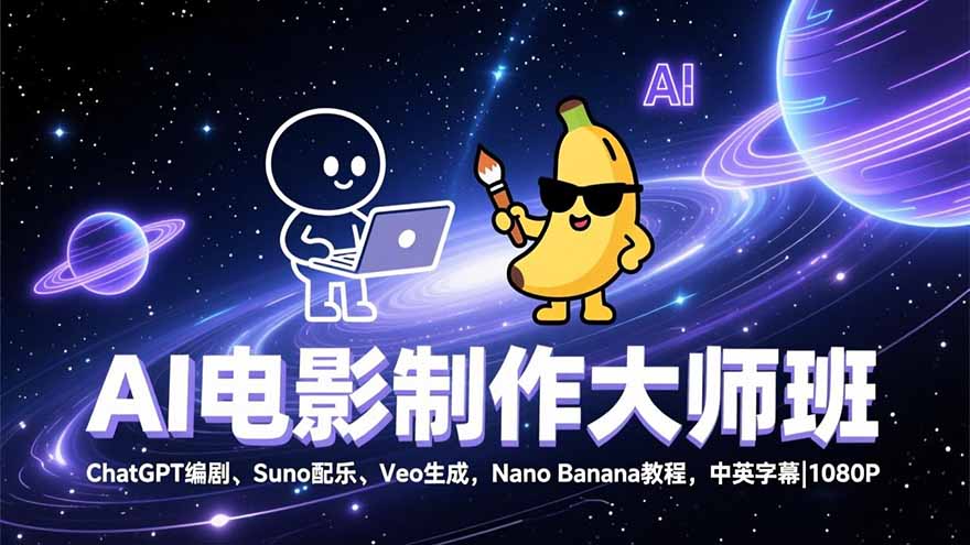 AI电影制作大师班：ChatGPT编剧、Suno配乐、Veo生成，Nano Banana教程，中英字幕|1080P网创项目-知识付费-在线课程-自媒体创业-网络副业-优利资源优利资源网