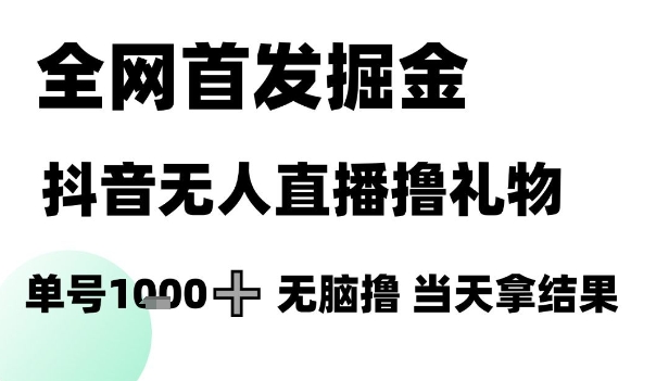 全网首发掘金抖音无人直播撸礼物，单号1k +无脑撸，当天拿结果【揭秘】网创项目-知识付费-在线课程-自媒体创业-网络副业-优利资源优利资源网