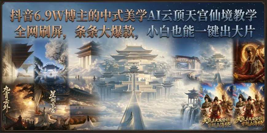 抖音6.9W博主的中式美学AI云顶天宫仙境教学,全网刷屏,条条大爆款,小白也能一键出大片 抖音6.9W博主的中式美学AI云顶天宫仙境教学,全网刷屏,条条大爆款,小白也能一键出大片