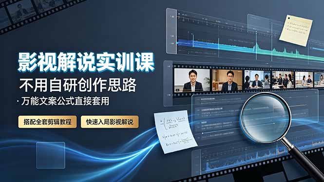 影视解说实训课：不用自研创作思路，万能文案公式直接套用，搭配全套剪辑教程，快速入局影视解说网创项目-知识付费-在线课程-自媒体创业-网络副业-优利资源优利资源网