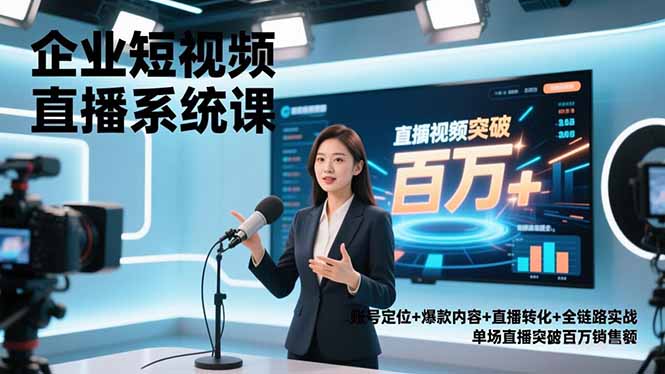 企业短视频直播系统课，账号定位+爆款内容+直播转化+全链路实战，单场直播突破百万销售额网创项目-知识付费-在线课程-自媒体创业-网络副业-优利资源优利资源网