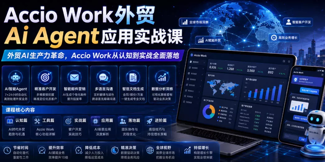 Accio Work外贸Ai Agent应用实战课，外贸AI生产力革命，Accio Work从认知到实战全面落地网创项目-知识付费-在线课程-自媒体创业-网络副业-优利资源优利资源网
