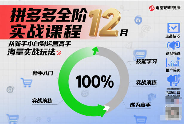 拼多多全阶实战课程12月，从新手小白到运营高手，海量实战玩法网创项目-知识付费-在线课程-自媒体创业-网络副业-优利资源优利资源网