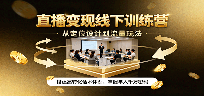 直播变现线下训练营，从定位设计到流量玩法，搭建高转化话术体系，掌握年入千万密码网创项目-知识付费-在线课程-自媒体创业-网络副业-优利资源优利资源网