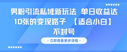 男粉引流私域新玩法，单日收益达10张的变现路子 【适合小白】不封号网创项目-知识付费-在线课程-自媒体创业-网络副业-优利资源优利资源网