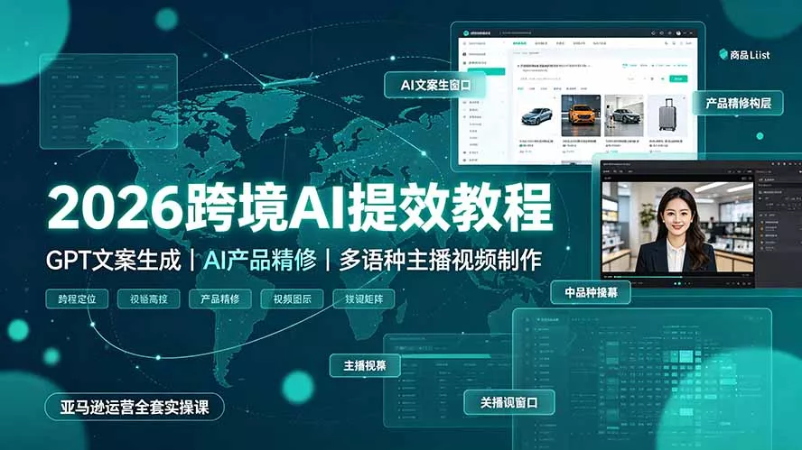 2026跨境AI提效教程·GPT文案生成｜AI产品精修｜多语种主播视频制作，亚马逊运营全套实操课网创项目-知识付费-在线课程-自媒体创业-网络副业-优利资源优利资源网