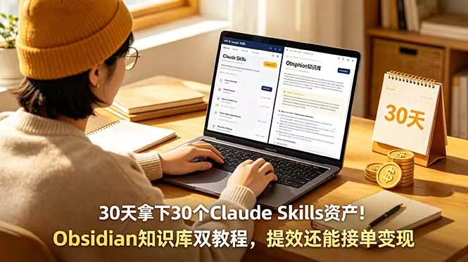 30天拿下30个Claude Skills资产！Obsidian知识库双教程，提效还能接单变现网创项目-知识付费-在线课程-自媒体创业-网络副业-优利资源优利资源网