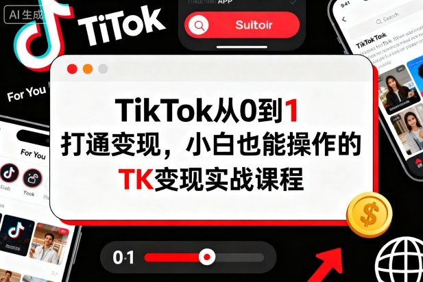 TikTok从0到1打通变现，小白也能操作的TK变现实战课程网创项目-知识付费-在线课程-自媒体创业-网络副业-优利资源优利资源网