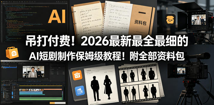 吊打付费！2026最新最全最细的AI短剧制作保姆级教程！附全部资料包网创项目-知识付费-在线课程-自媒体创业-网络副业-优利资源优利资源网
