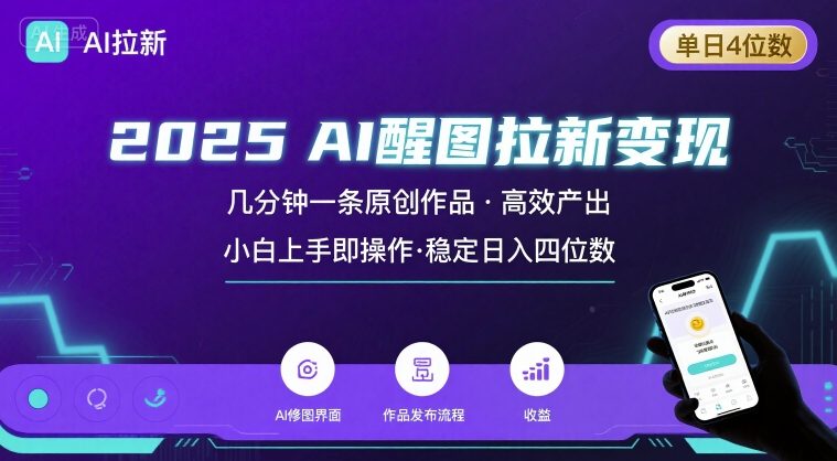 2025最强AI醒图拉新，几分钟一条原创作品，单日收入4位数，小白也能上手操作网创项目-知识付费-在线课程-自媒体创业-网络副业-优利资源优利资源网