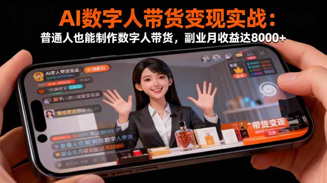 AI数字人带货变现实战：普通人也能制作数字人带货，副业月收益达8000+网创项目-知识付费-在线课程-自媒体创业-网络副业-优利资源优利资源网